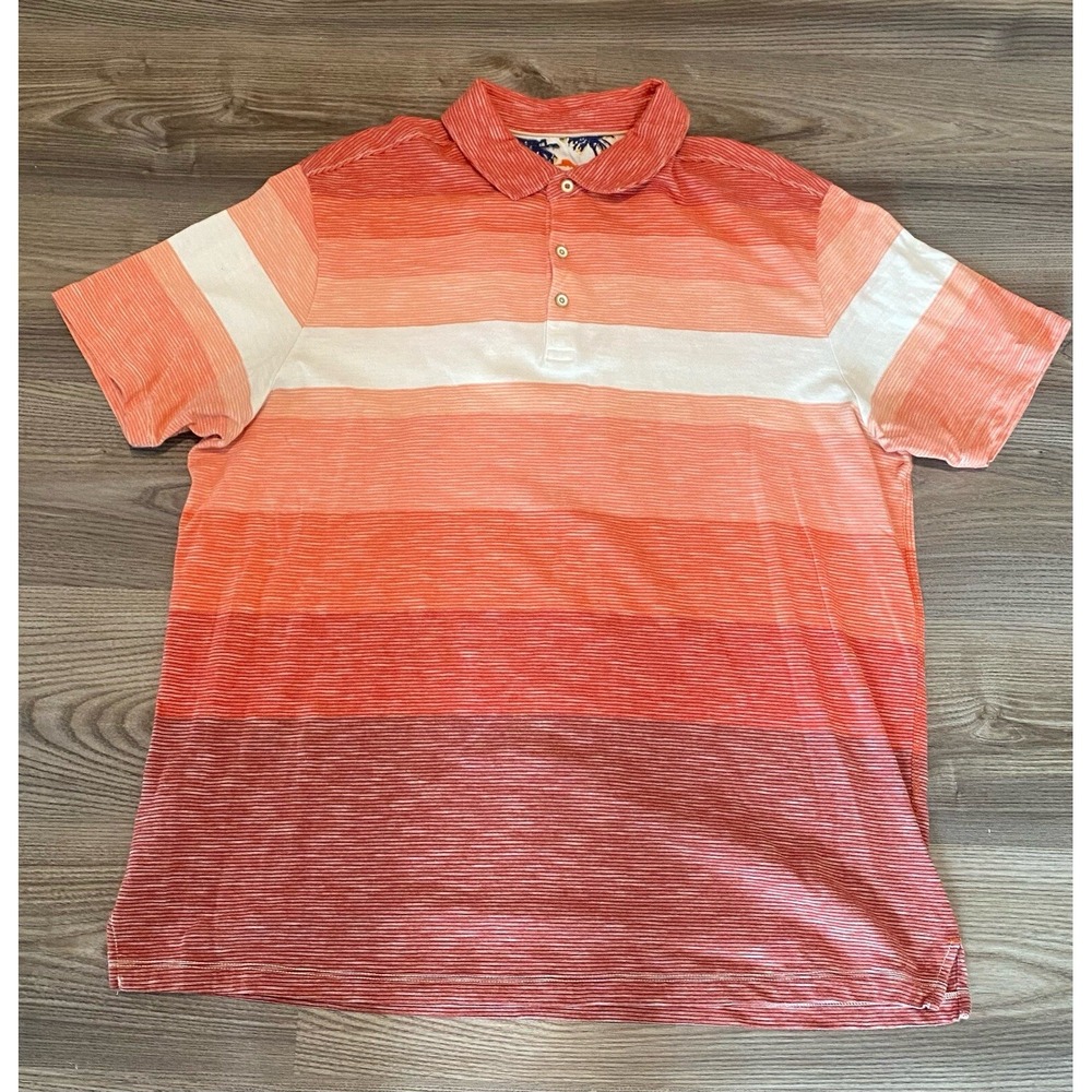 Tommy Bahama Ombre Orange Red Cotton Polo Shirt Men's size XL